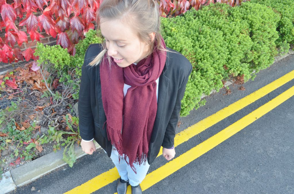 blazer, scarf, autumn, ootd