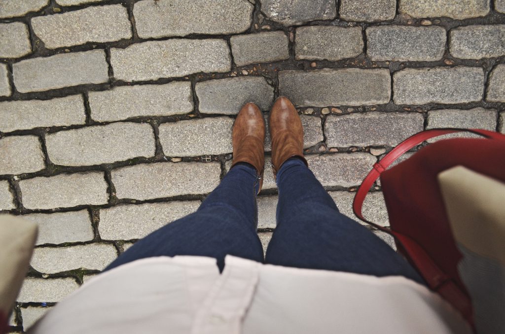 Booties from Blowfish, cobblestone streets