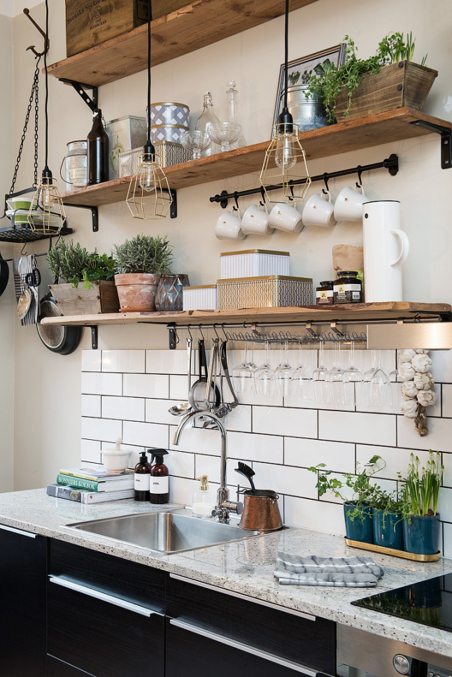 open shelving decor in the kitchen