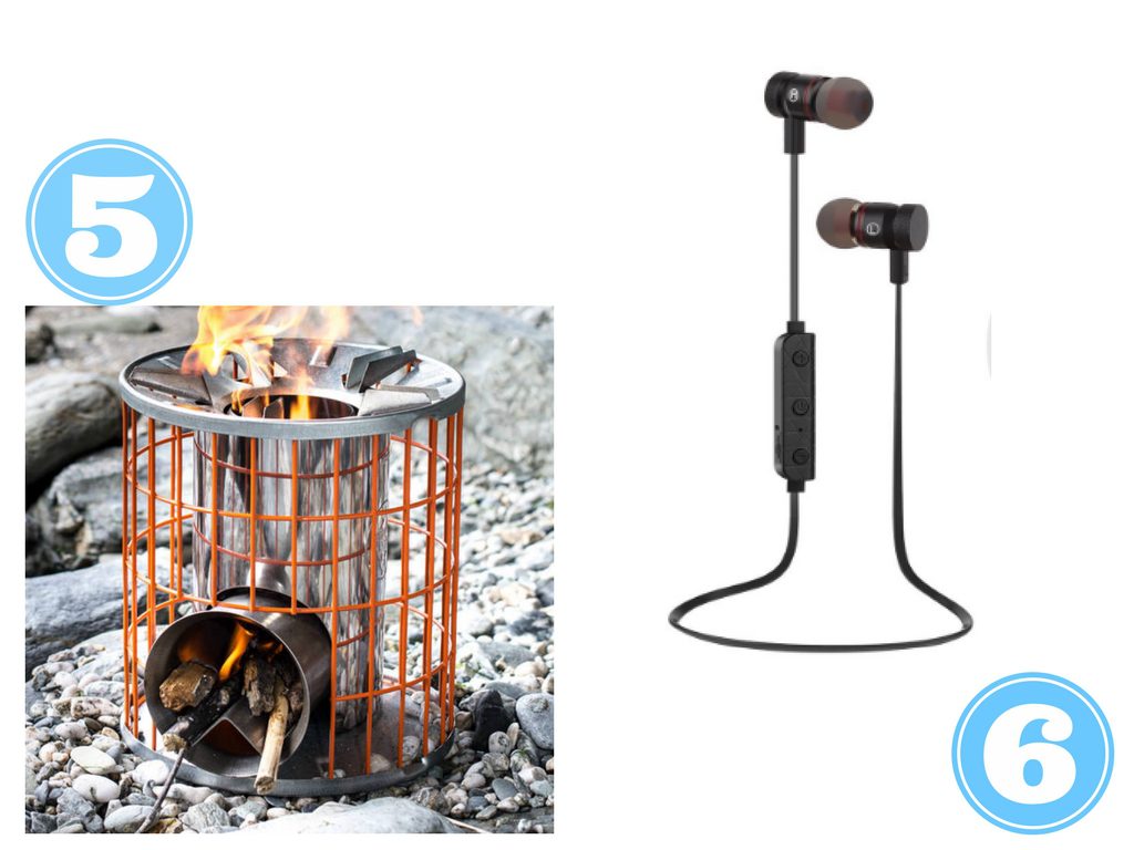 portable camping stove and bluetooth headphones