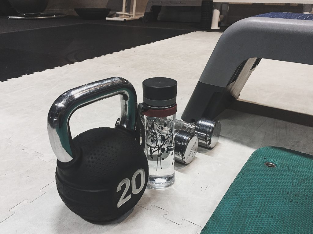 Kettle bells, water bottle and weights - Fitness update from Caffeineberry 
