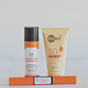 Solait sunscreen and the body shop vitamin c line